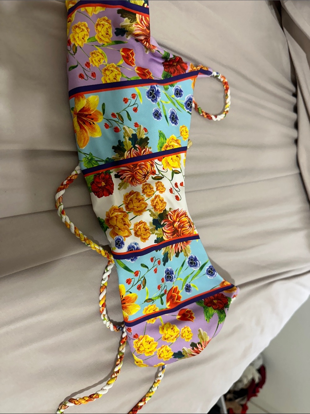 Floral Stripe  bikini top Braided Ear
